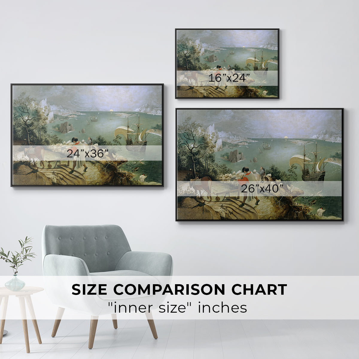 Landscape with the Fall of Icarus, c. 1560 - Floater Framed Canvas Print