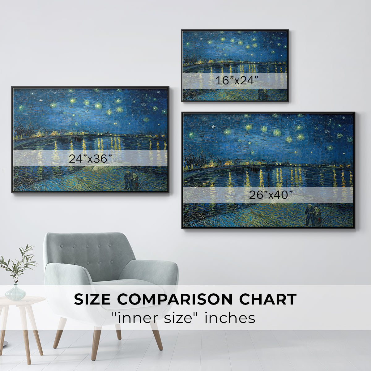 Starry Night Over the Rhône, 1888 - Floater Framed Canvas Print