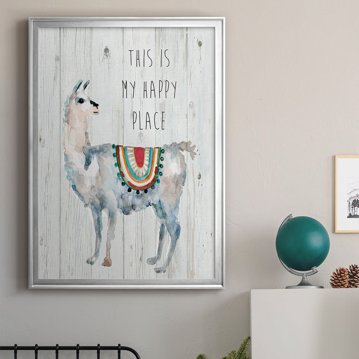 Llama Happy Place - Modern Framed Canvas Print