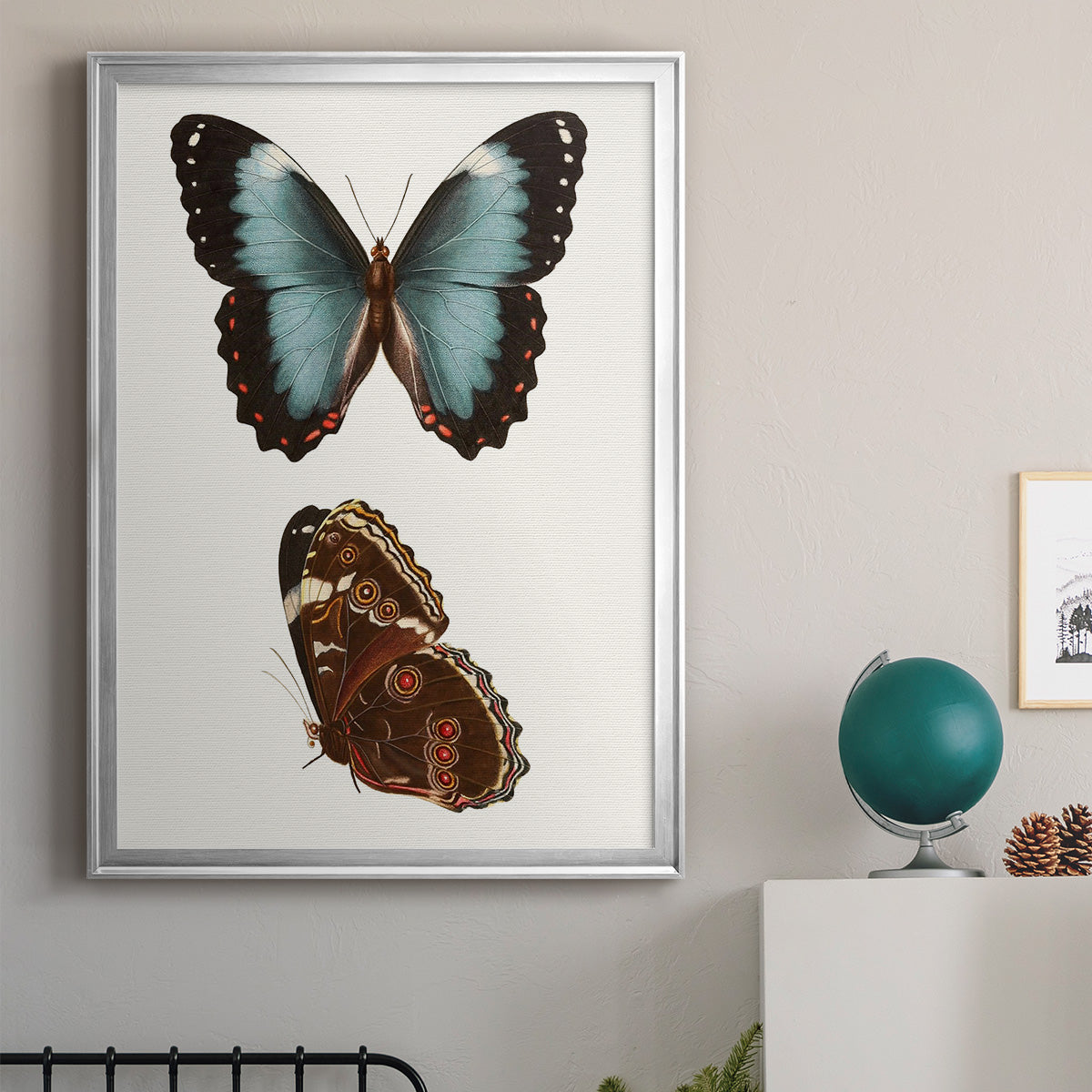 Antique Blue Butterflies IV - Modern Framed Canvas Print