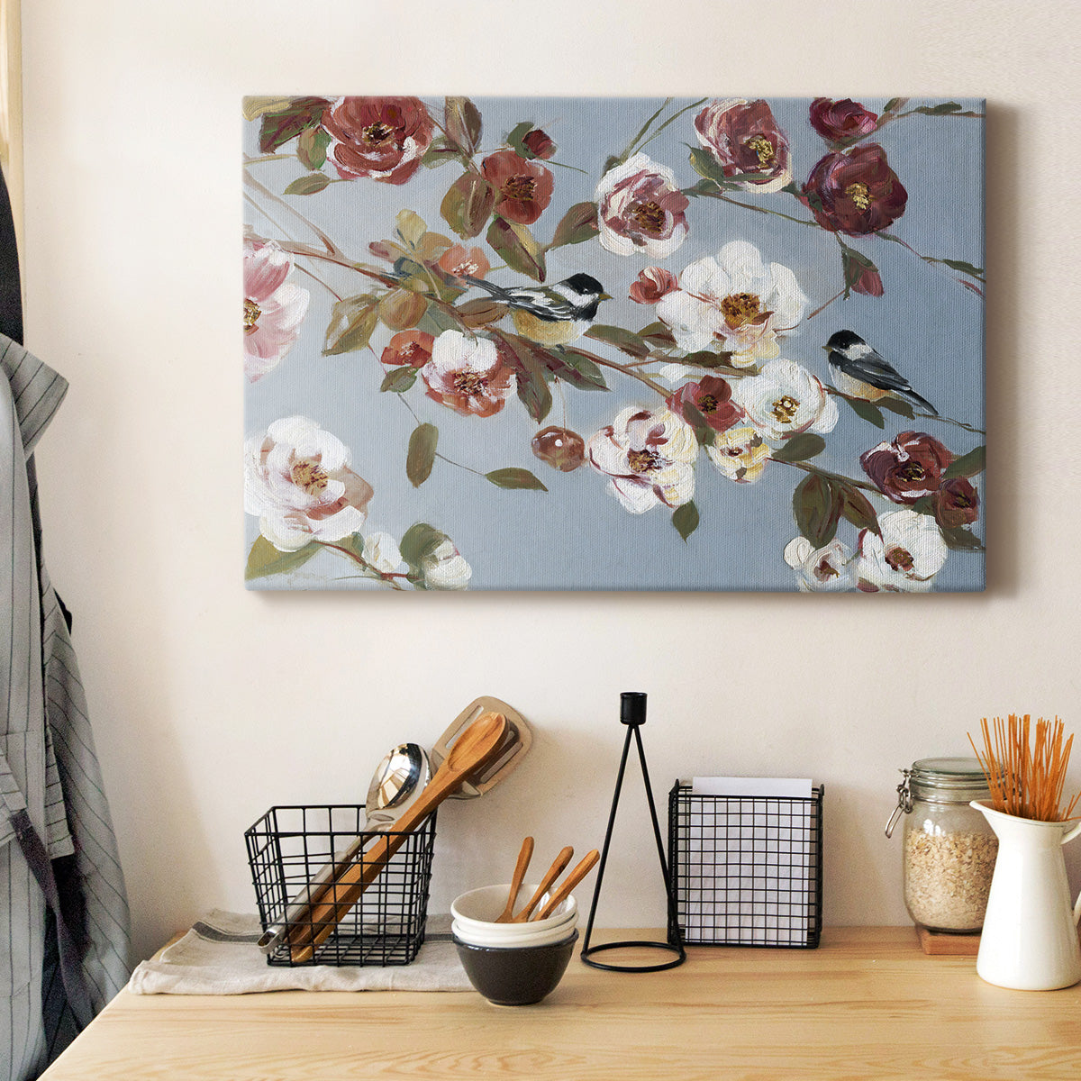 Chickadees and Blossoms II Premium Gallery Wrapped Canvas - Ready to Hang