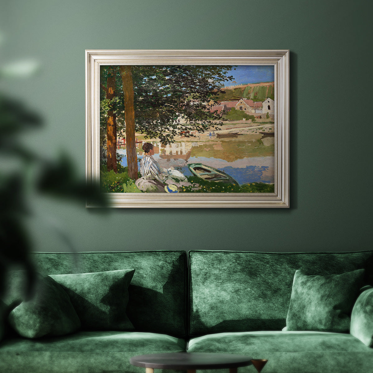 On the Bank of the Seine, Bennecourt - Ornate Framed Canvas Print