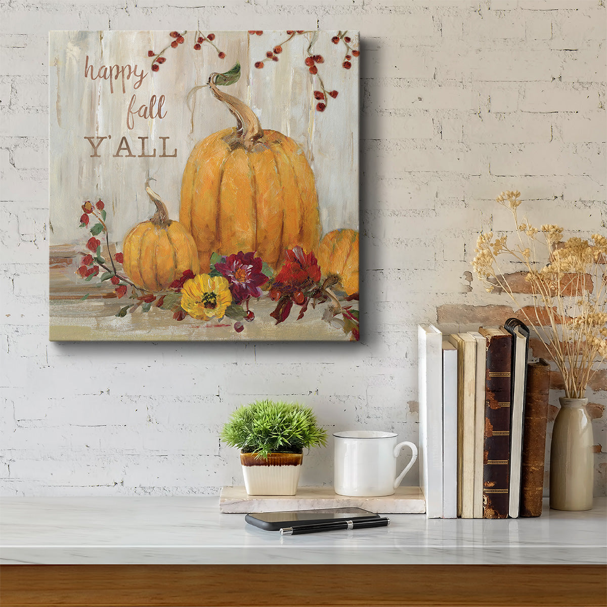 Happy Fall Pumpkins-Premium Gallery Wrapped Canvas - Ready to Hang