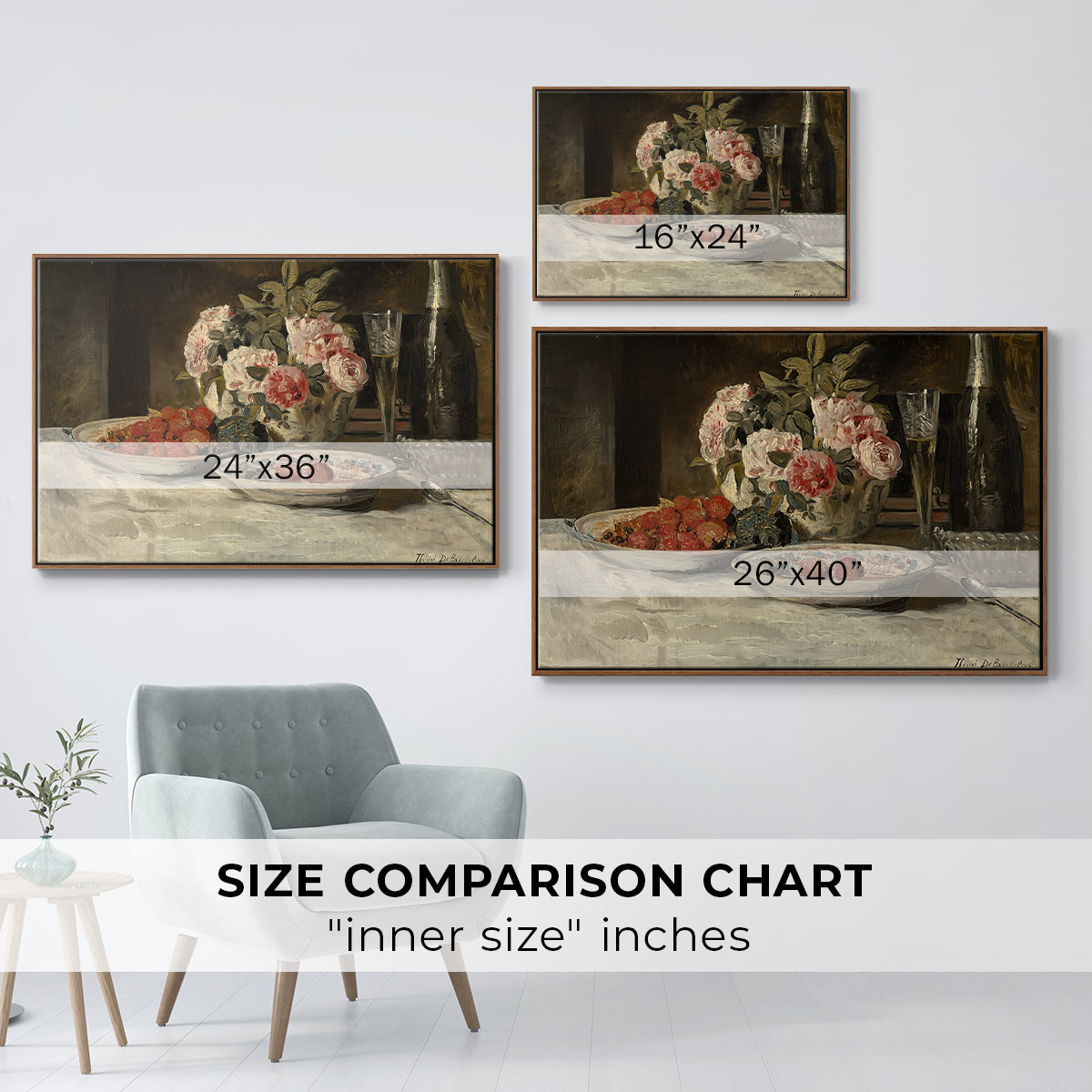 Strawberries and Champagne, c. 1881-1885 - Floater Framed Canvas Print