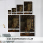 Size comparison chart for canvas art prints, showing multiple size options.