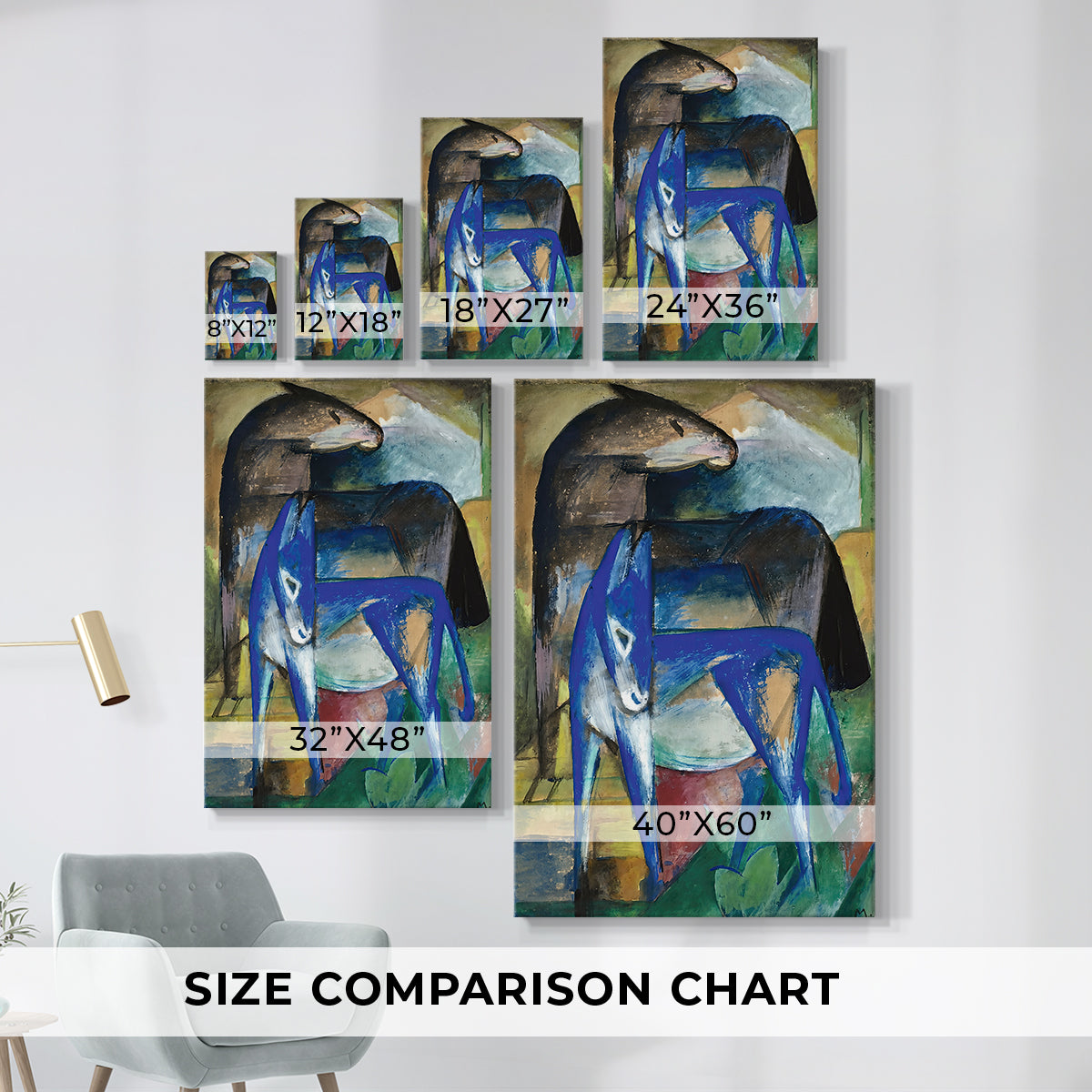 Size comparison chart for canvas art prints, showing multiple size options.