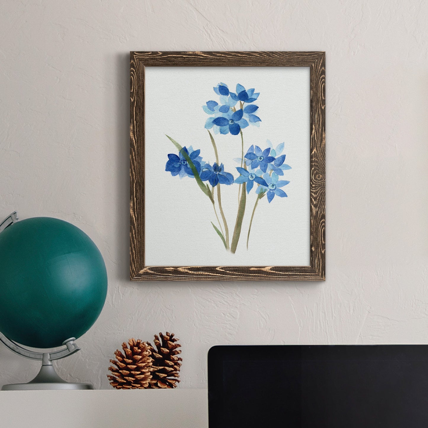 Blue Blossom Botanical I - Premium Canvas Framed in Barnwood - Ready to Hang