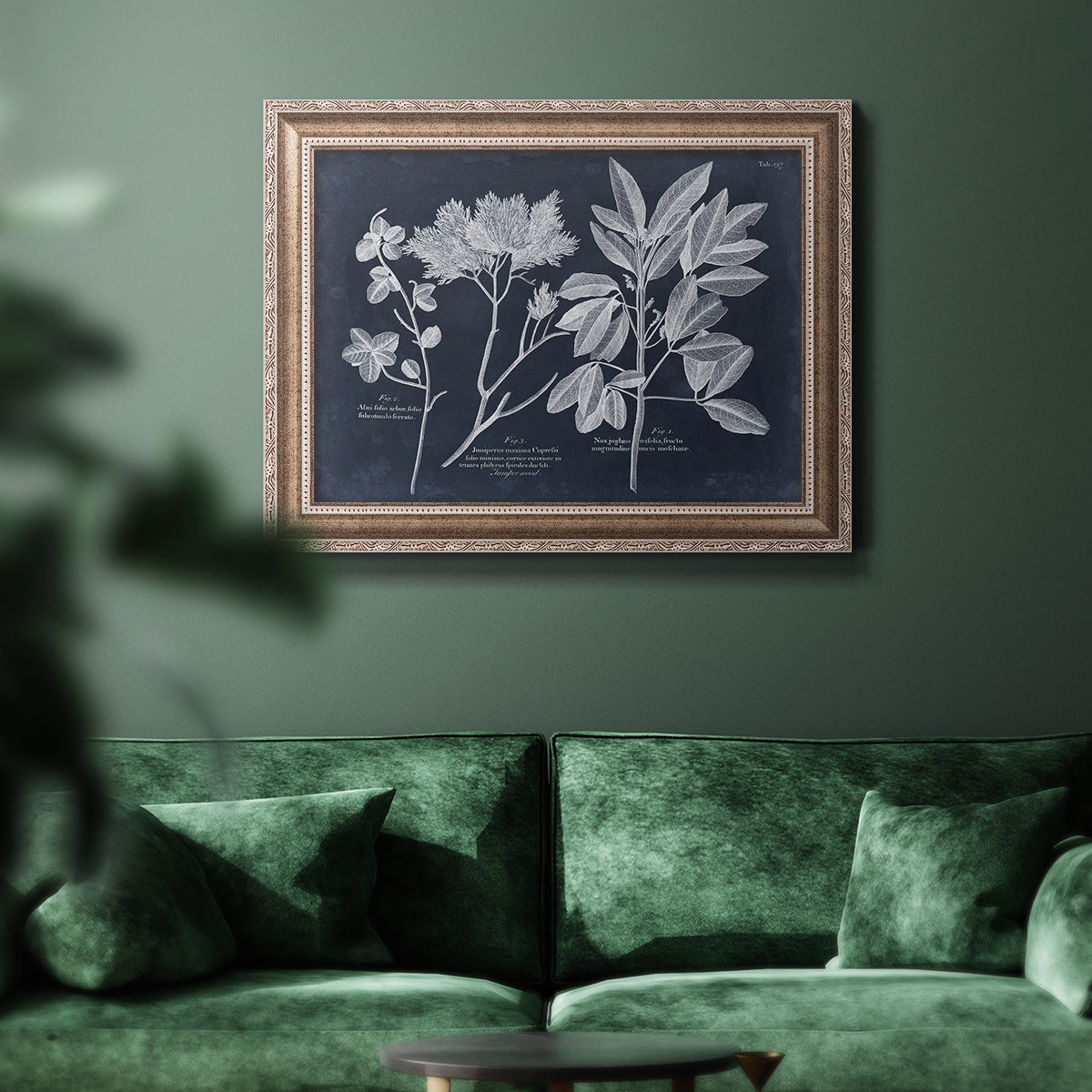 Foliage on Navy VI Premium Framed Canvas- Ready to Hang