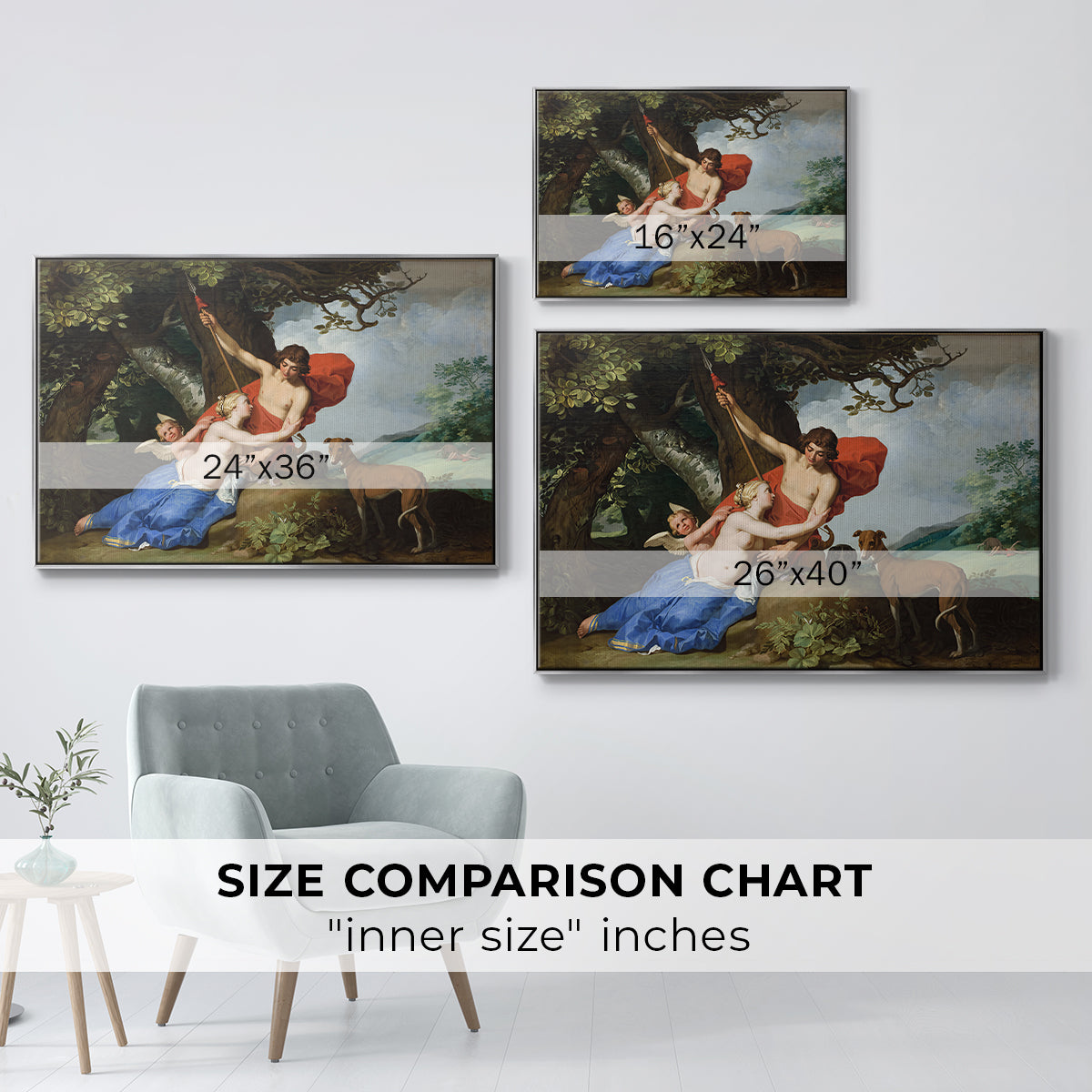 Venus and Adonis, 1632 - Floater Framed Canvas Print