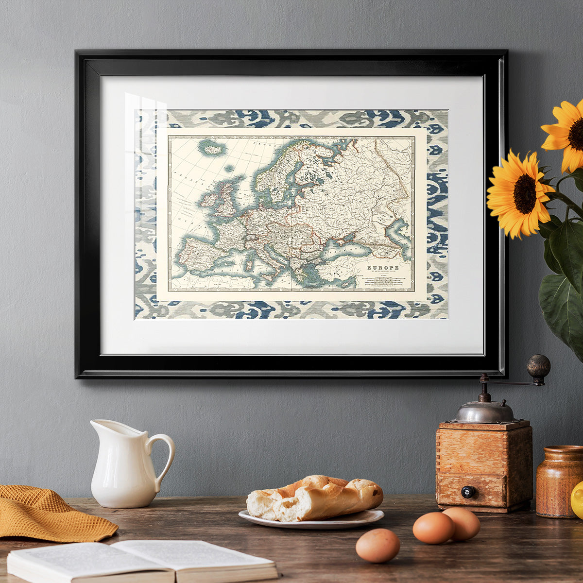 Bordered Map of Europe - Modern Framed Art Print