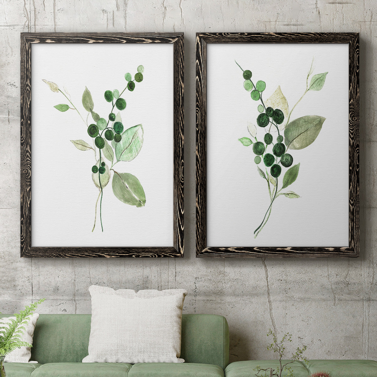 Sprigs in Green I   - Premium Framed Canvas 2 Piece Set - Ready to Hang