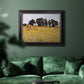Impressionist rural harvest scene by John Singer Sargent in an ornate black frame with gilded inner detail displayed in a dark-toned interior setting.