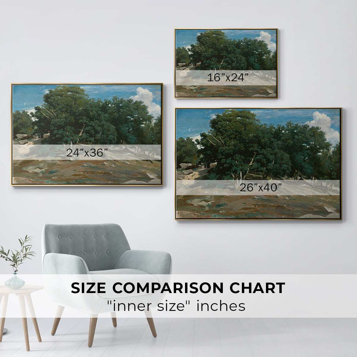 Fontainebleau: Oak Trees at Bas-Bréau, c. 1830-1835 - Floater Framed Canvas Print
