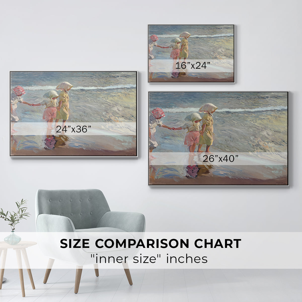 The Three Sisters on the Beach, 1908 - Floater Framed Canvas Print