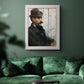 Impressionist portrait of a seated man by Édouard Manet in an ornate weathered white frame displayed in a dark-toned interior setting.