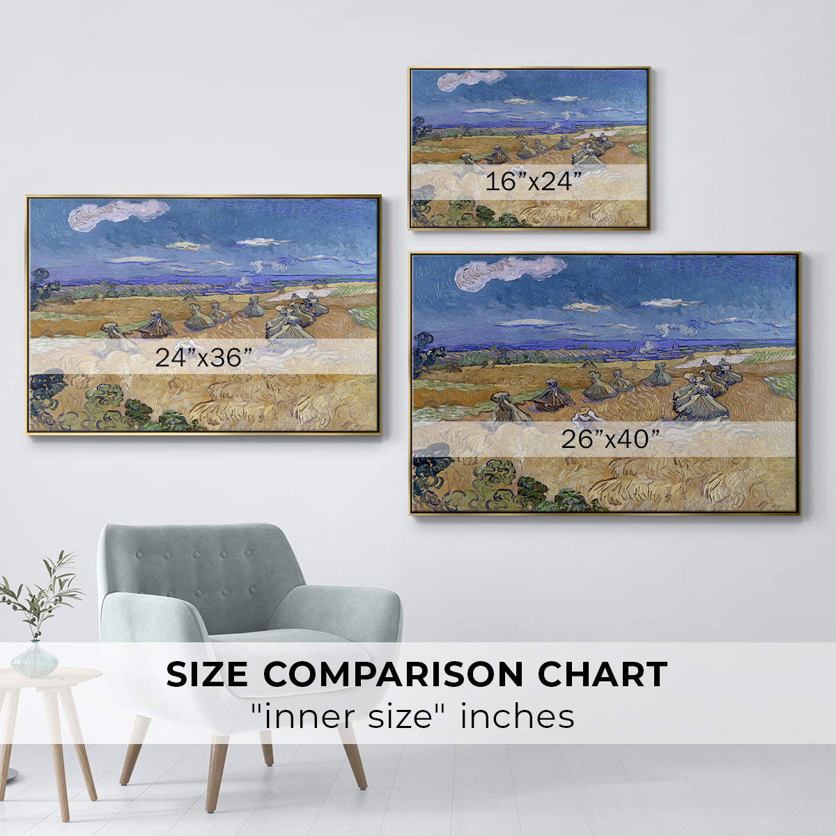 Wheat Field with Reaper, Auvers, 1888 - Floater Framed Canvas Print