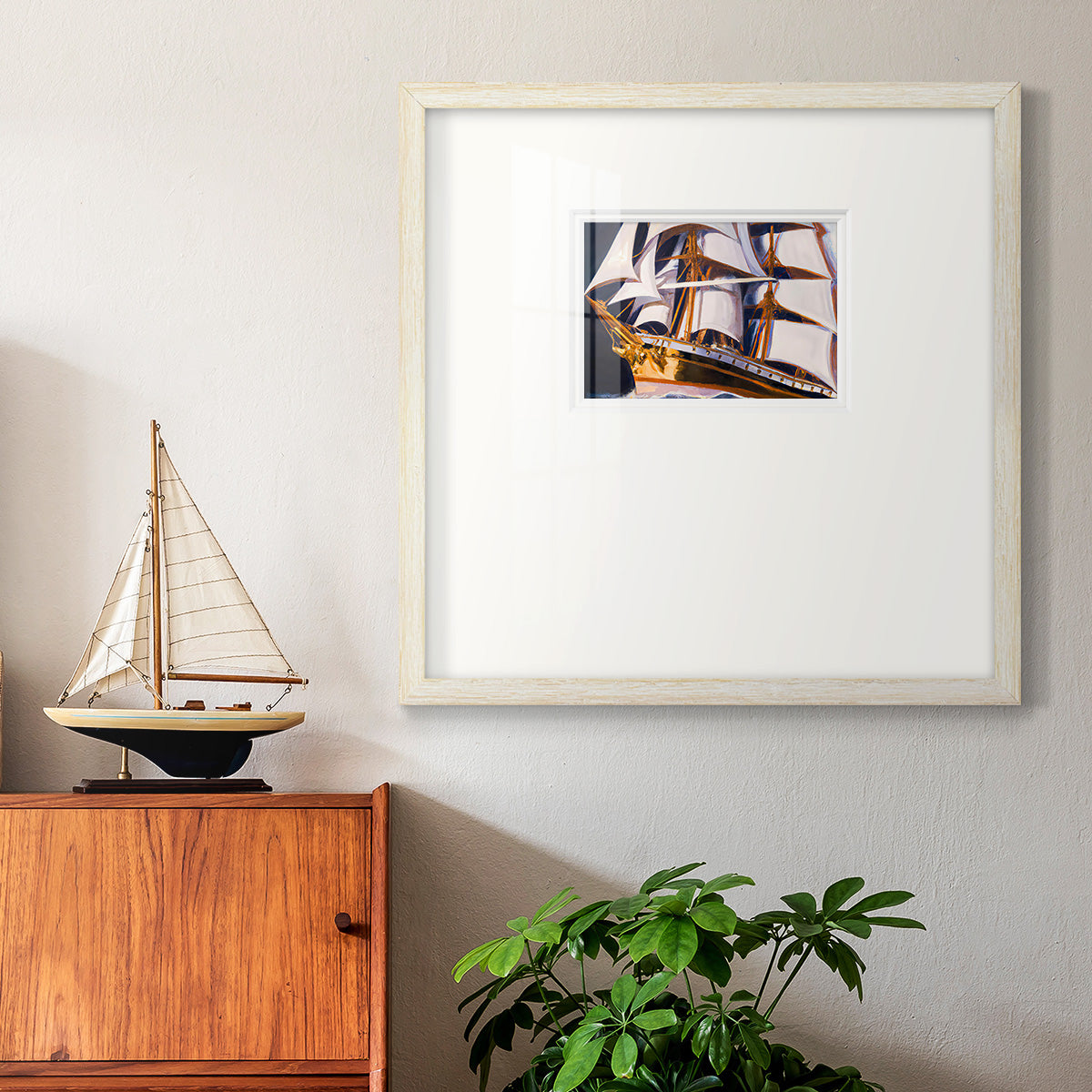 Golden Ship Premium Framed Print Double Matboard