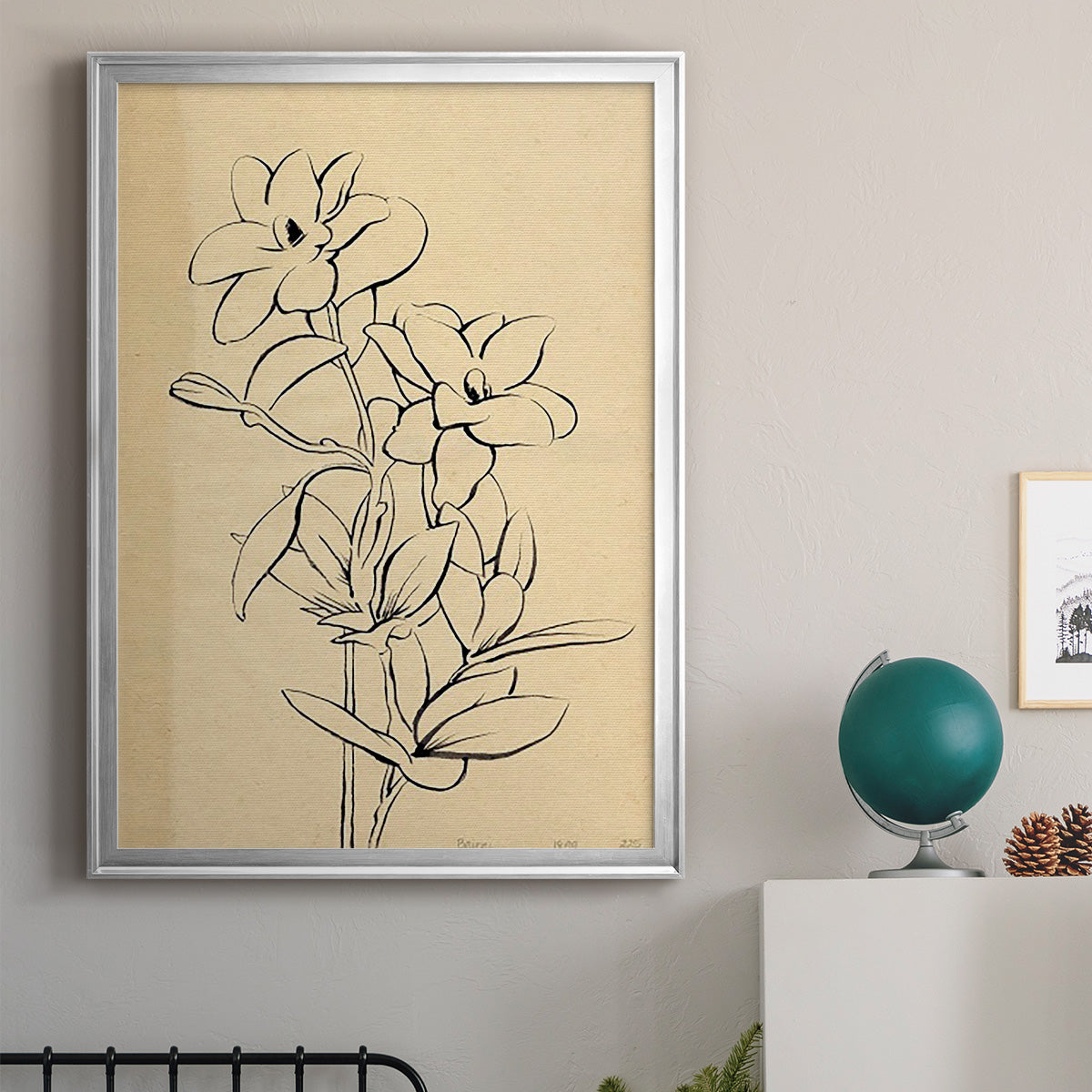 Magnolia Sketch I - Modern Framed Canvas Print