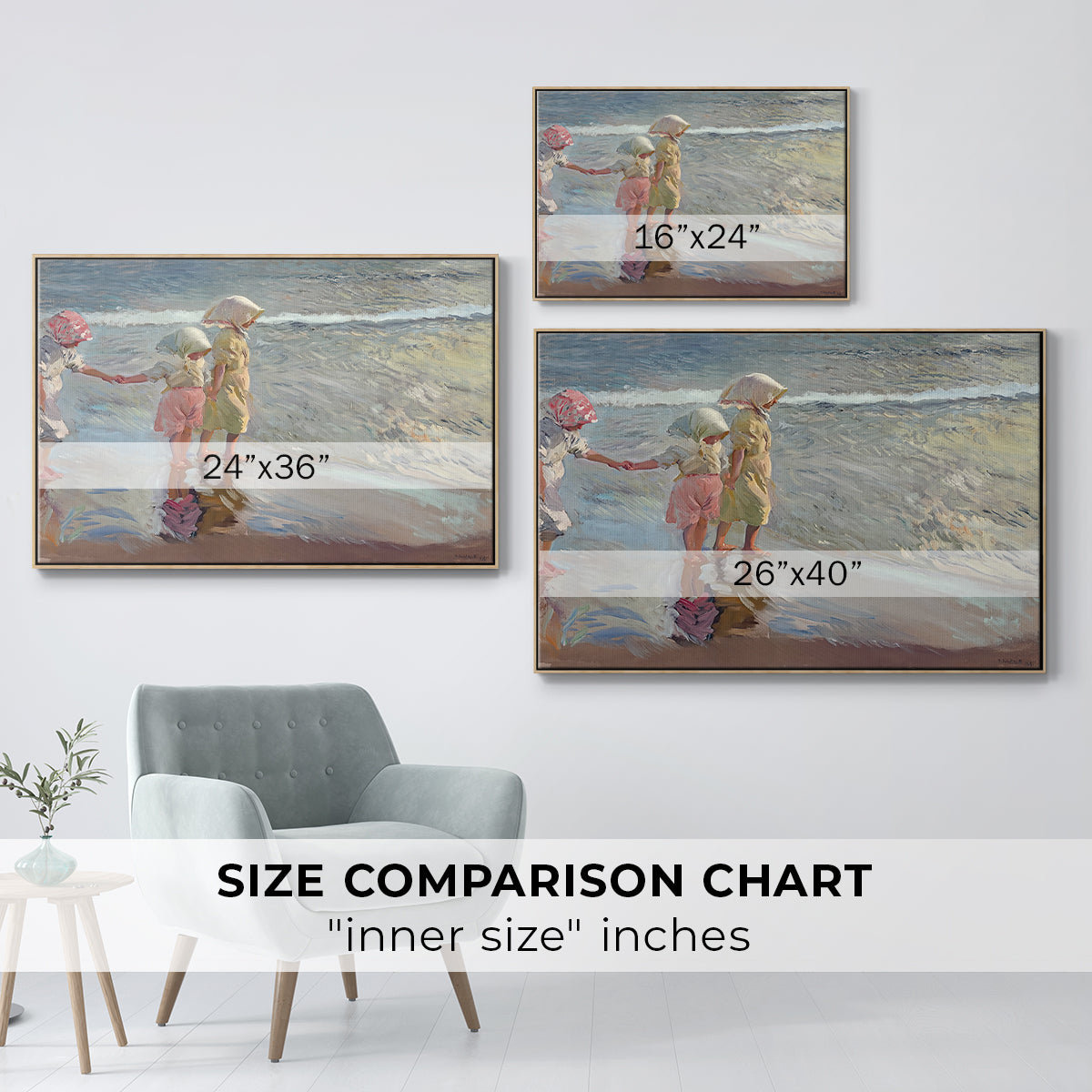 The Three Sisters on the Beach, 1908 - Floater Framed Canvas Print