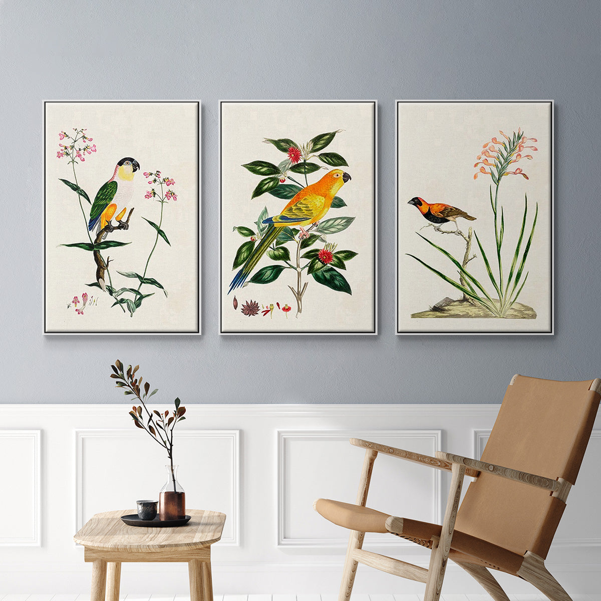 Bird in Habitat III - Framed Premium Gallery Wrapped Canvas L Frame 3 Piece Set - Ready to Hang