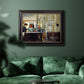Impressionist café still life scene by Édouard Manet in an ornate black frame with gilded inner detail displayed in a dark-toned interior setting.
