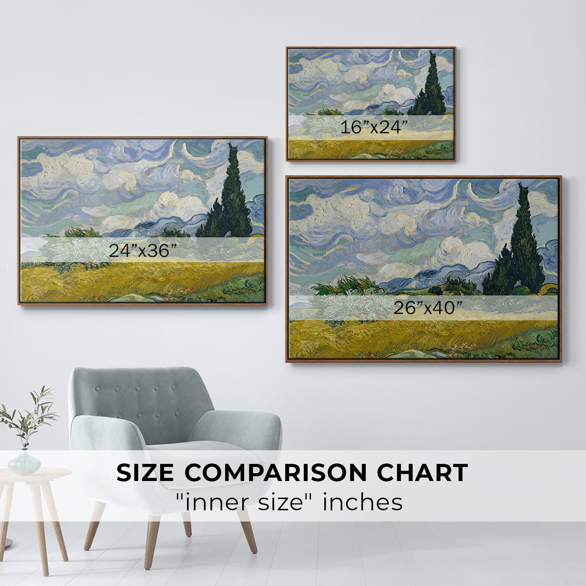 Wheat Field with Cypresses, 1889 - Floater Framed Canvas Print