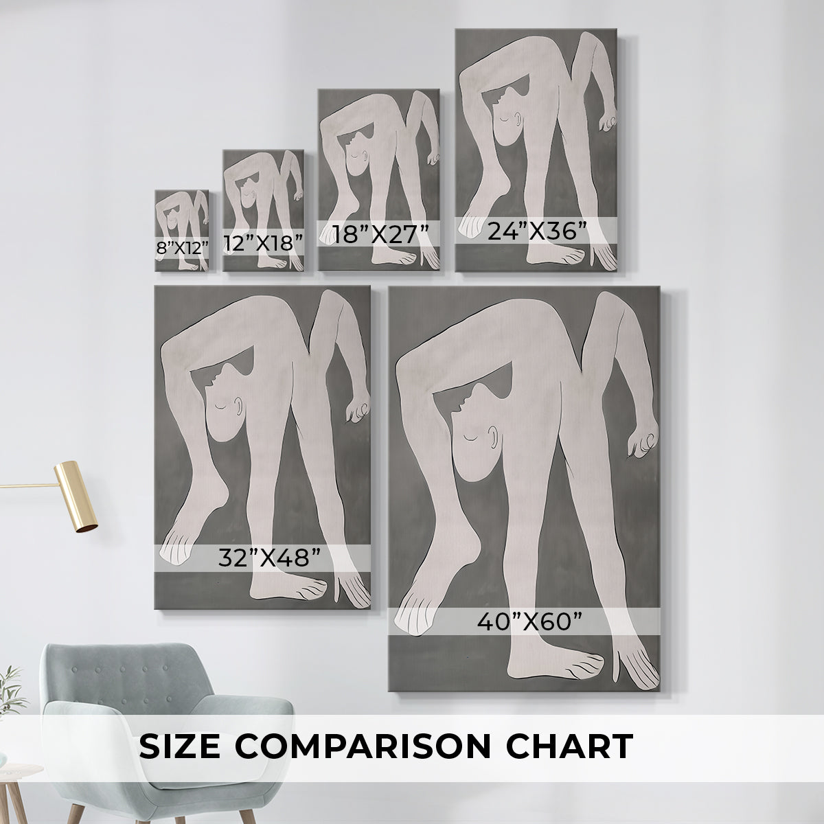 Size comparison chart for canvas art prints, showing multiple size options.