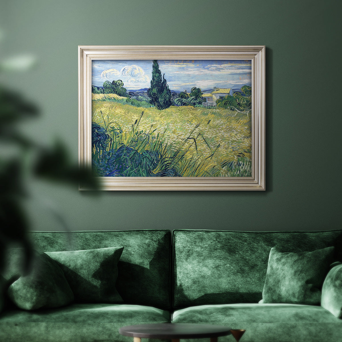 Green Wheat Field with Cypress - Ornate Framed Canvas Print