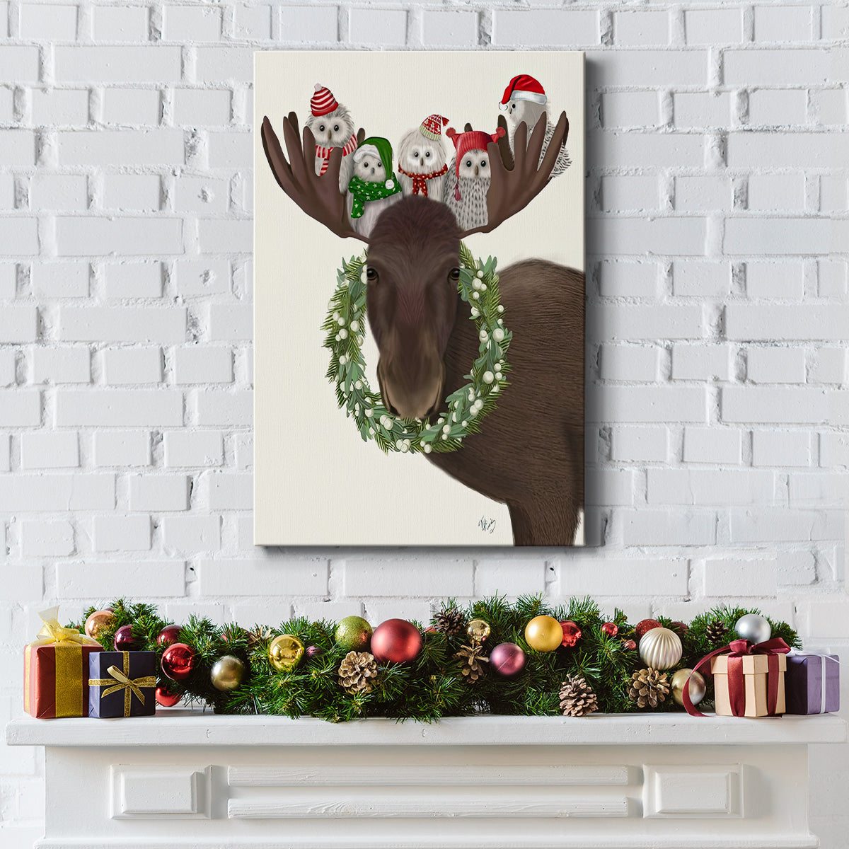 Christmas Moose and Christmas Owls - Gallery Wrapped Canvas