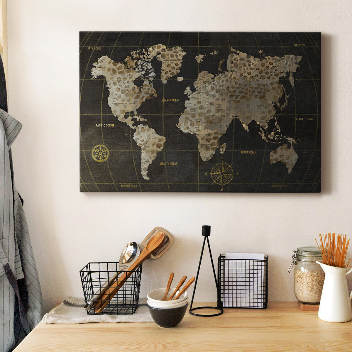 Safari World Map Premium Gallery Wrapped Canvas - Ready to Hang