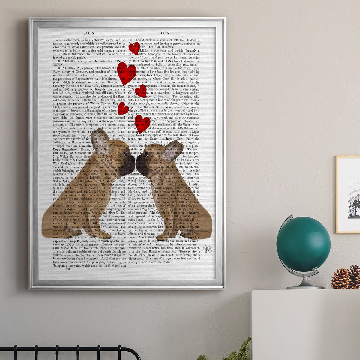 French Kiss and Hearts - Modern Framed Canvas Print