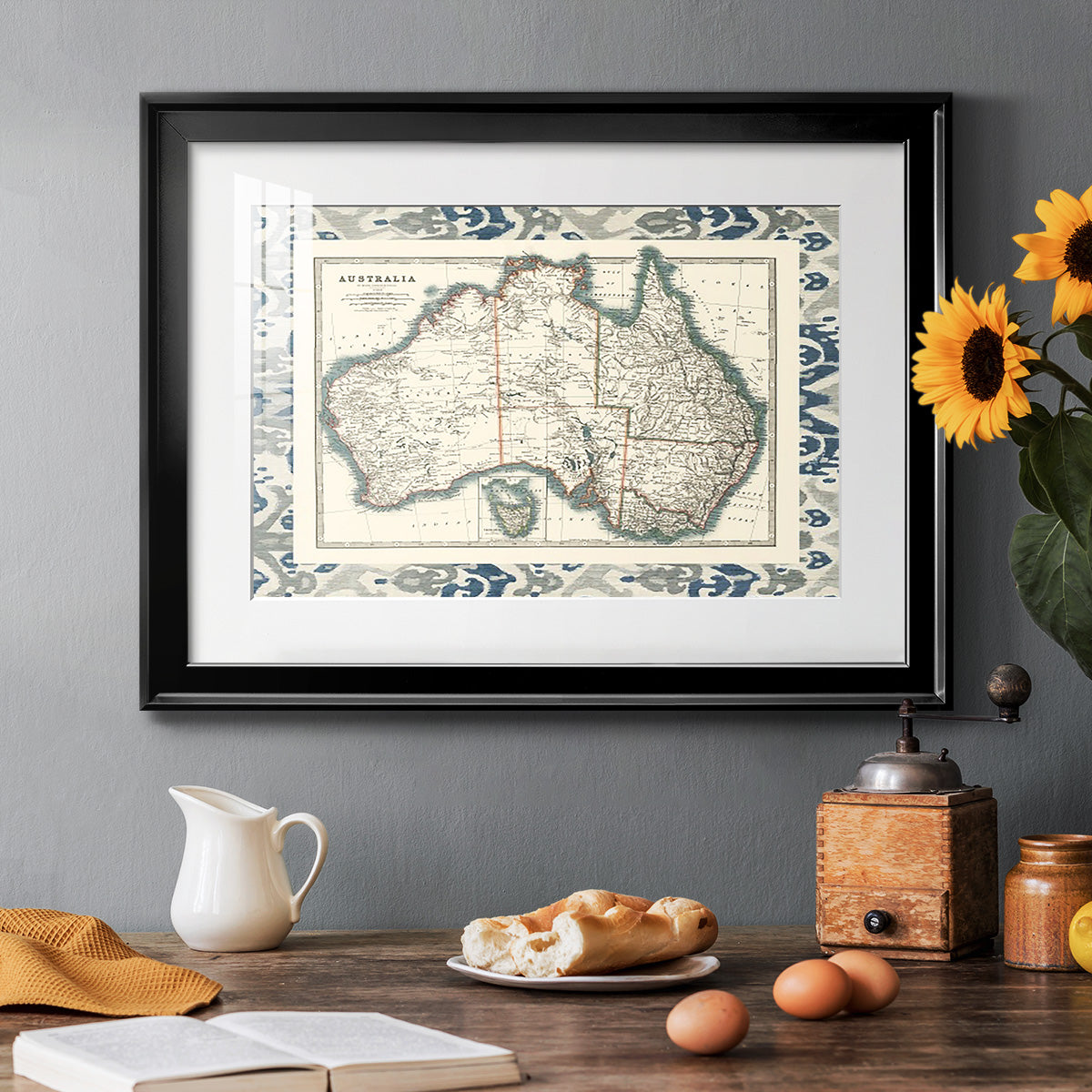 Bordered Map of Australia - Modern Framed Art Print