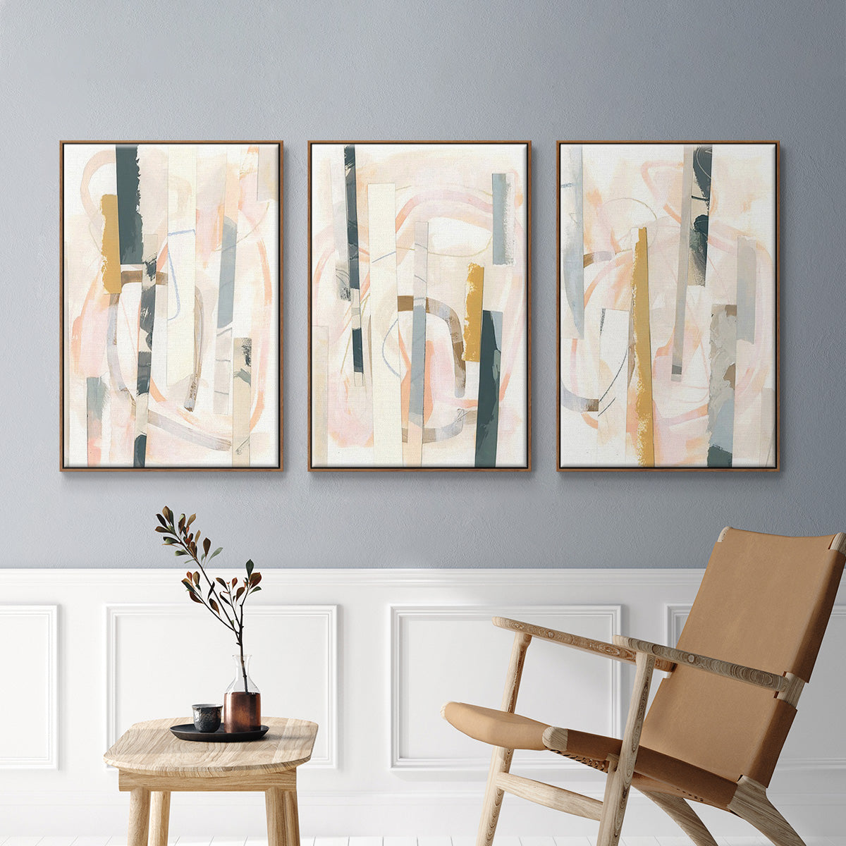 Melon Litmus I - Framed Premium Gallery Wrapped Canvas L Frame 3 Piece Set - Ready to Hang