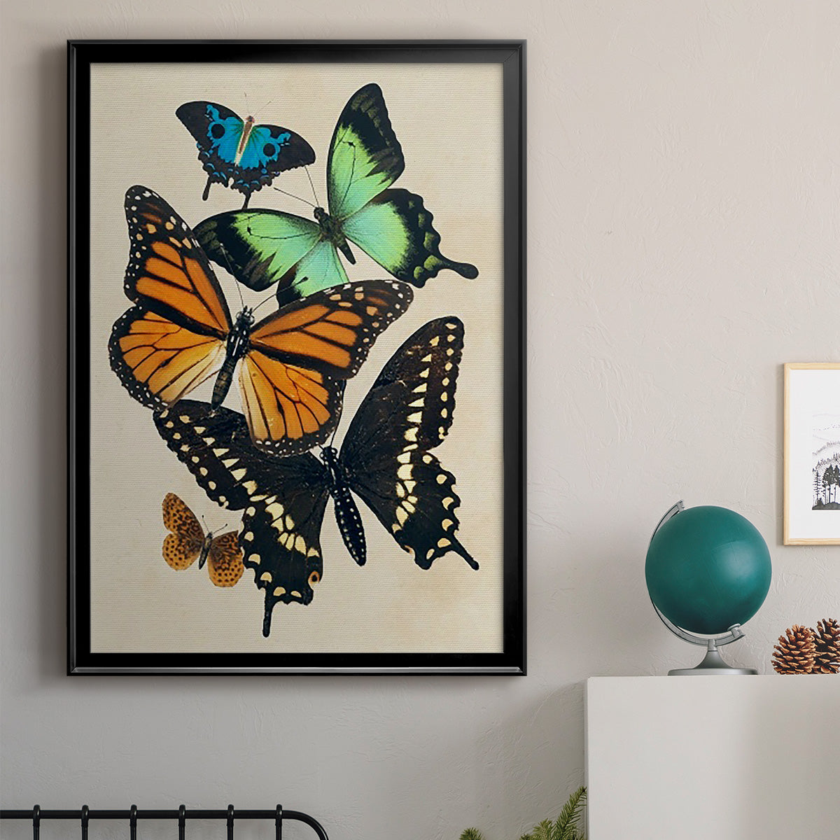 Collaged Butterflies I - Modern Framed Canvas Print