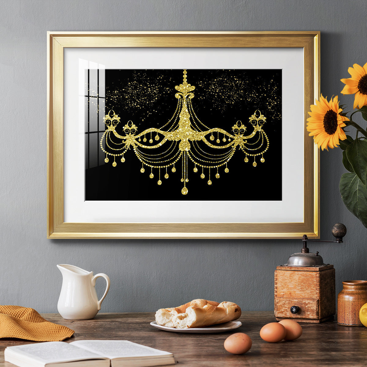 Golden Chandelier Premium Framed Print - Ready to Hang