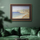 Impressionist Mediterranean jetty seascape by Paul Signac in an ornate bronzed mahogany wood frame displayed in a dark-toned interior setting.