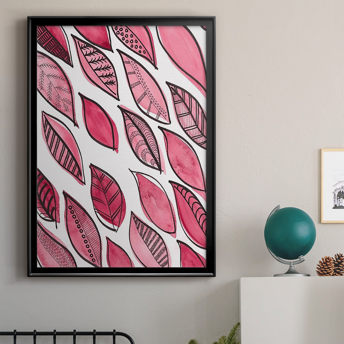 Patterned Leaf Shapes III - Modern Framed Canvas Print