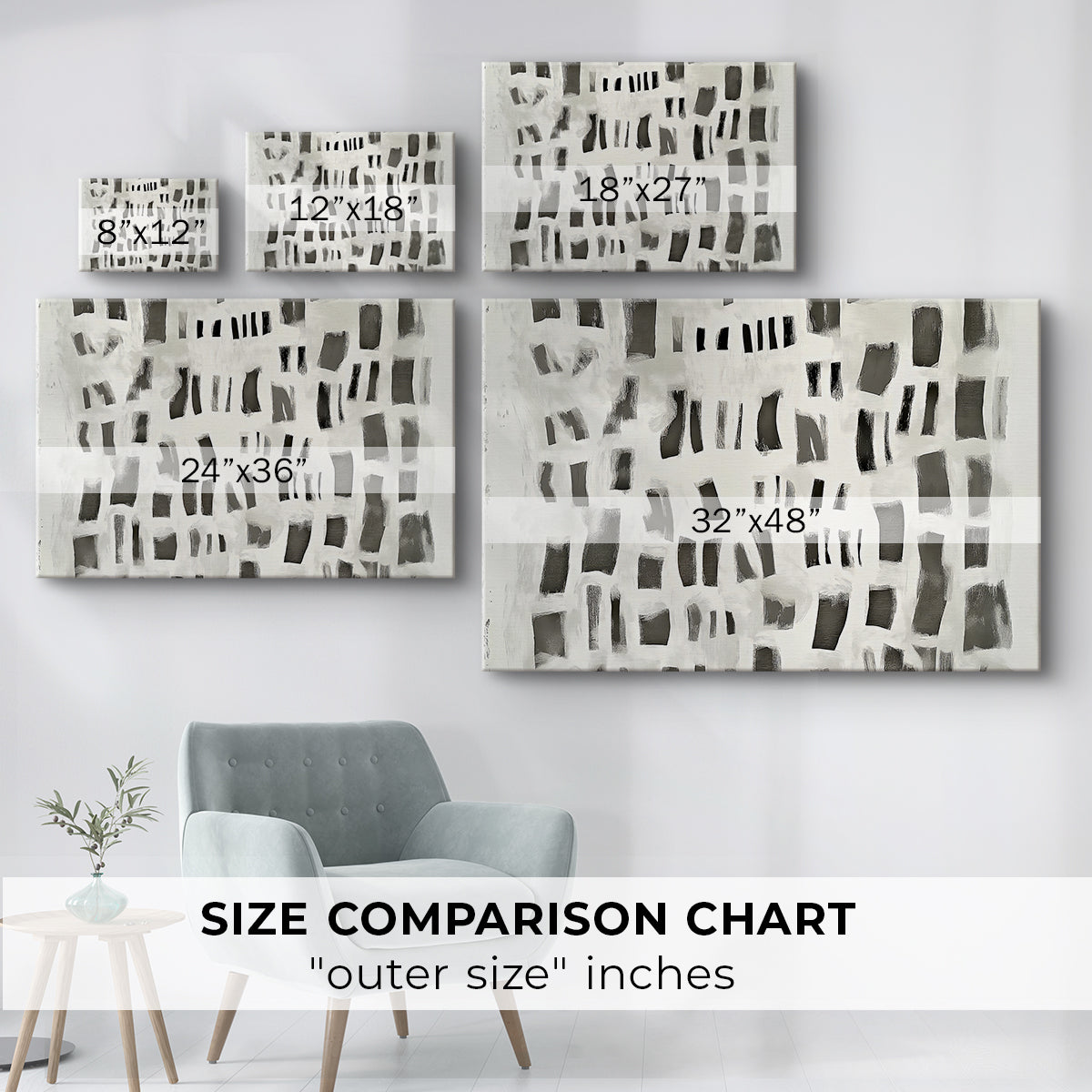 Modern abstract art composition featuring contrasting black and white shapes on canvas