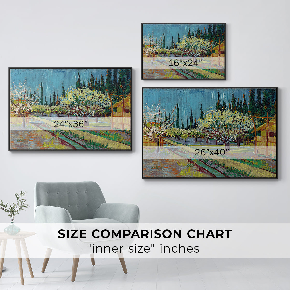 Orchard in Blossom, Bordered by Cypresses, 1888 - Floater Framed Canvas Print