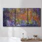 Three-panel canvas wall art featuring abstract rainfall with butterfly forms, displayed in a bathroom above a bathtub.