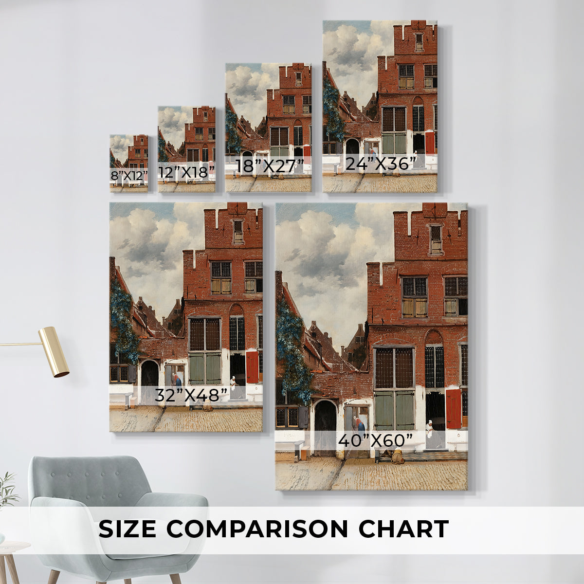 Size comparison chart for canvas art prints, showing multiple size options.