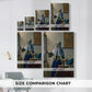 Size comparison chart for canvas art prints, showing multiple size options.
