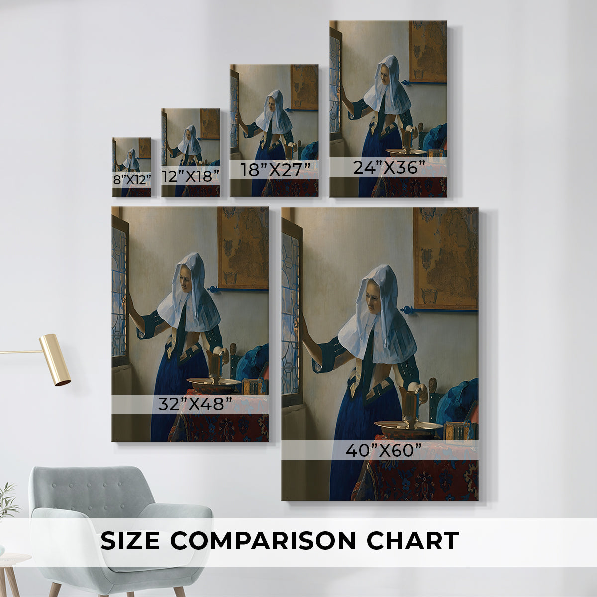 Size comparison chart for canvas art prints, showing multiple size options.
