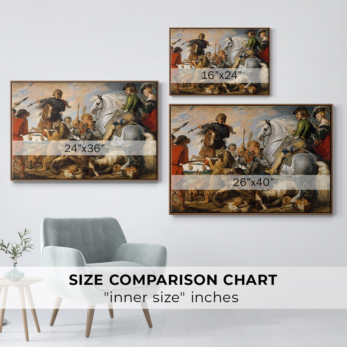The Wolf and Fox Hunt, c. 1616 - Floater Framed Canvas Print