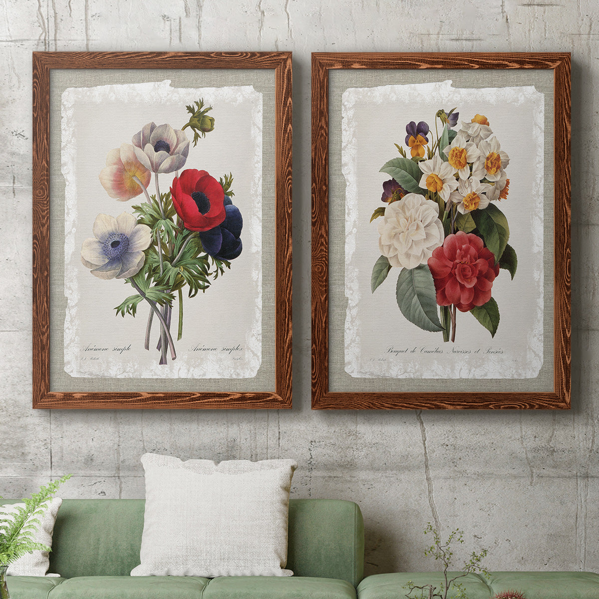 Botanical Bouquet Anemone - Premium Framed Canvas 2 Piece Set - Ready to Hang