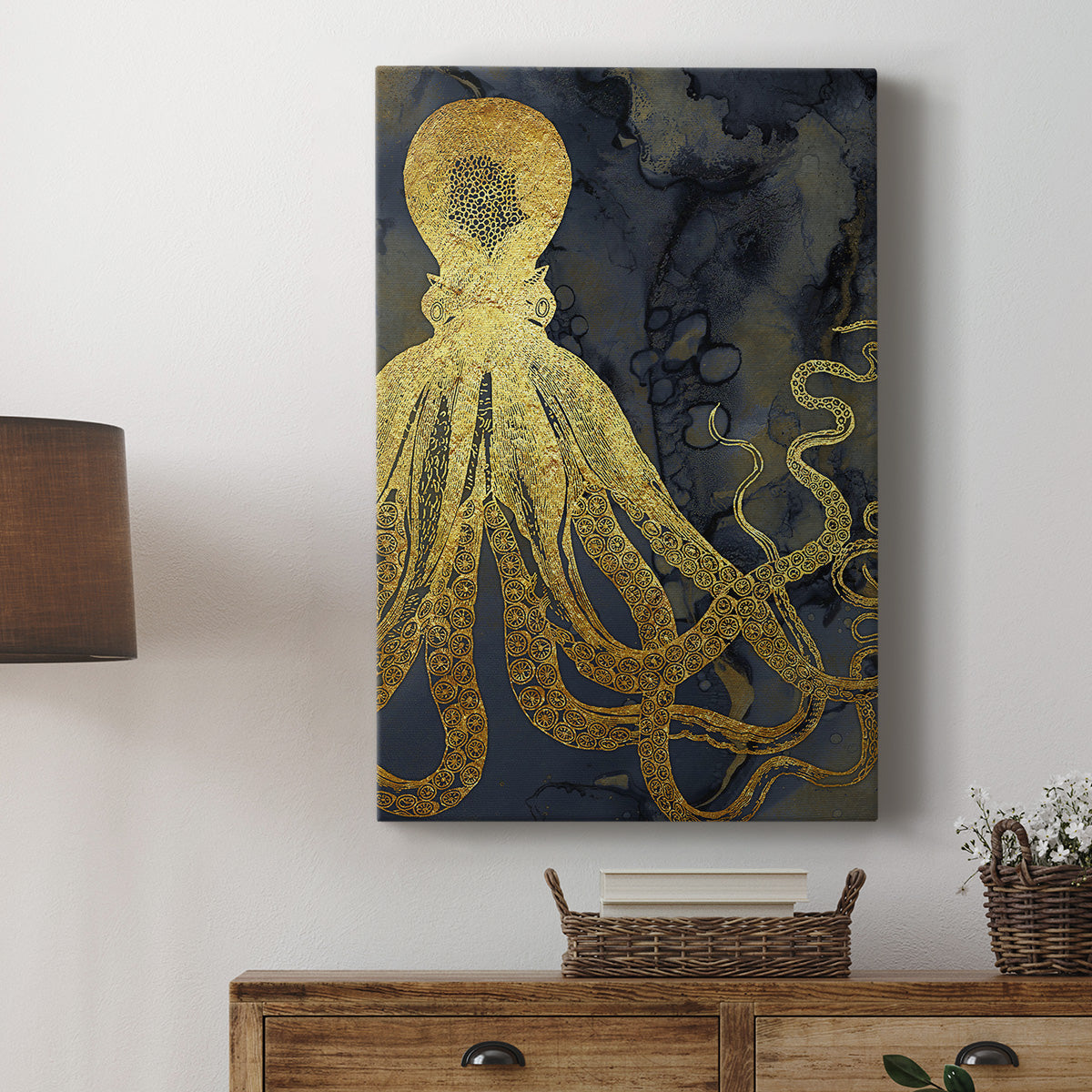 Octopus Ink Gold & Blue I Premium Gallery Wrapped Canvas - Ready to Hang