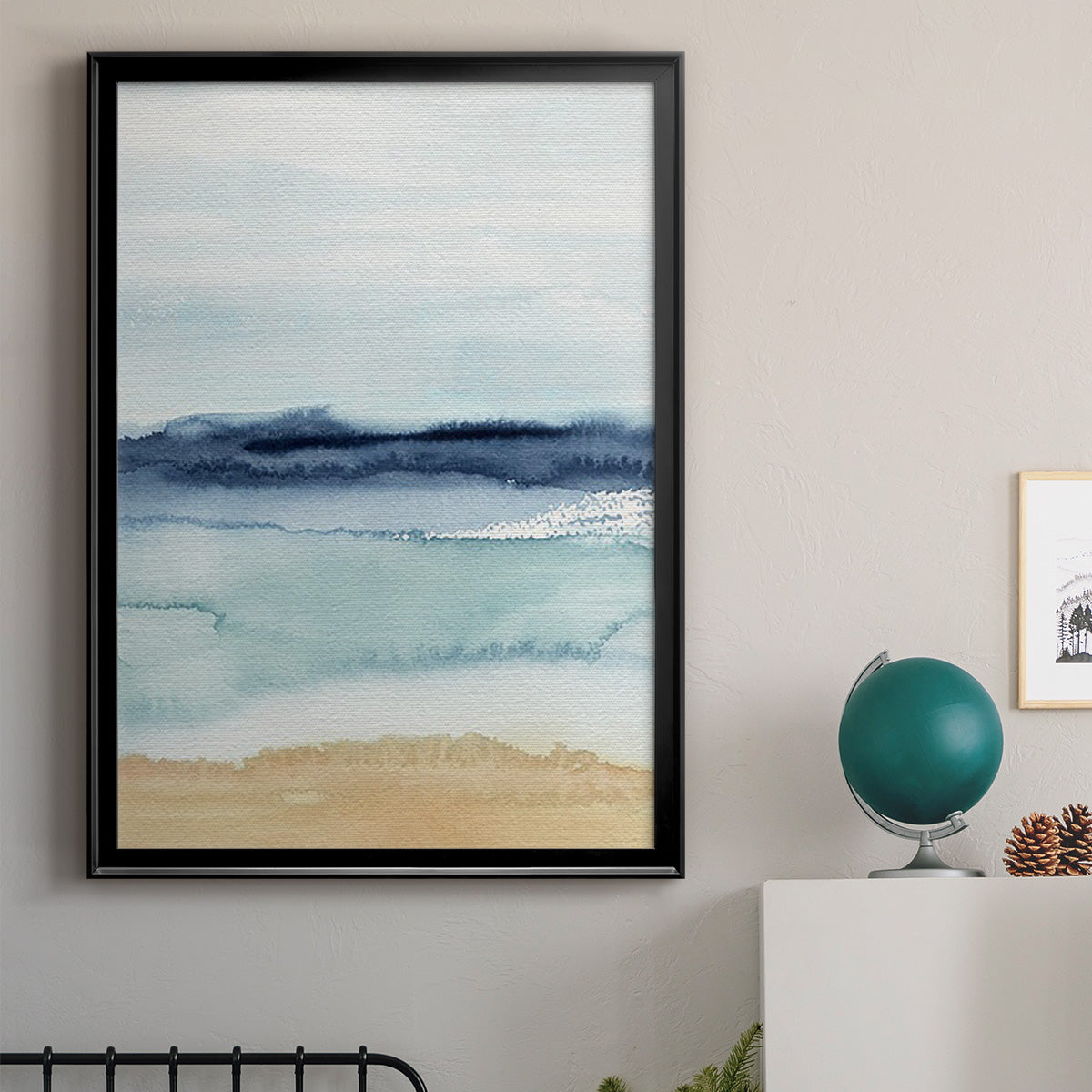 Watercolor Ocean Horizon II - Modern Framed Canvas Print