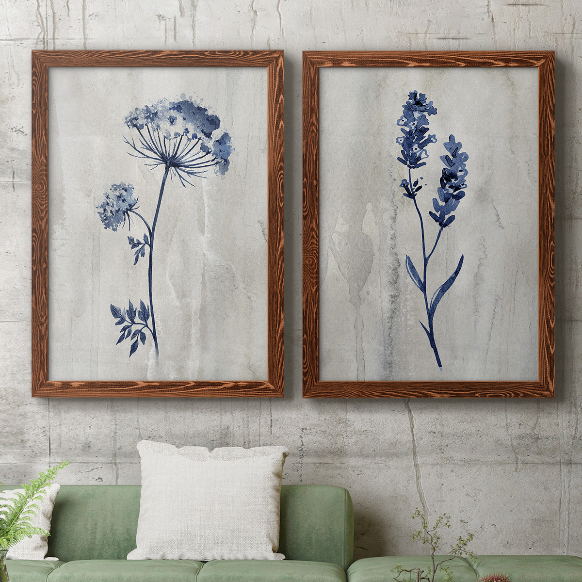 Indigo Botanical I - Premium Framed Canvas 2 Piece Set - Ready to Hang