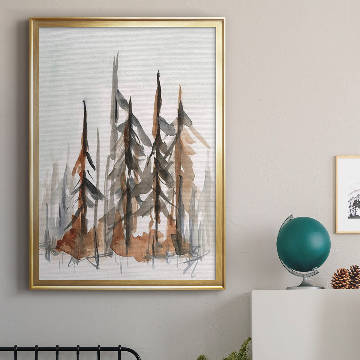 Rustic Evergreens I - Modern Framed Canvas Print