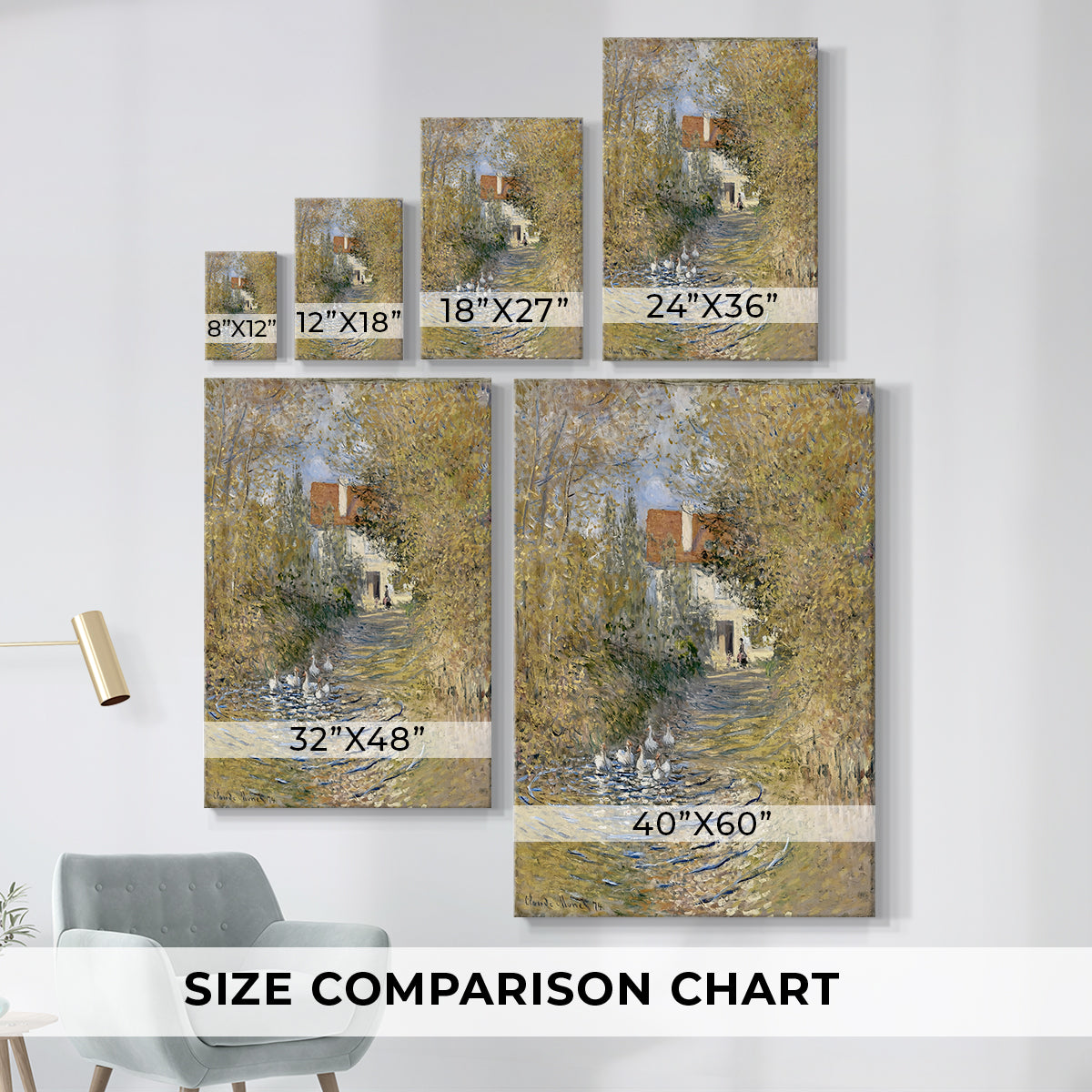 Size comparison chart for canvas art prints, showing multiple size options.